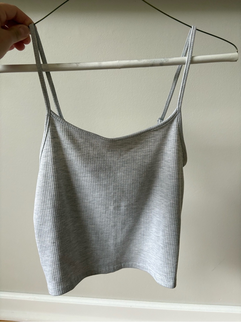 American Eagle Outfitters Light Gray Ribbed Spaghetti-Strap Cami